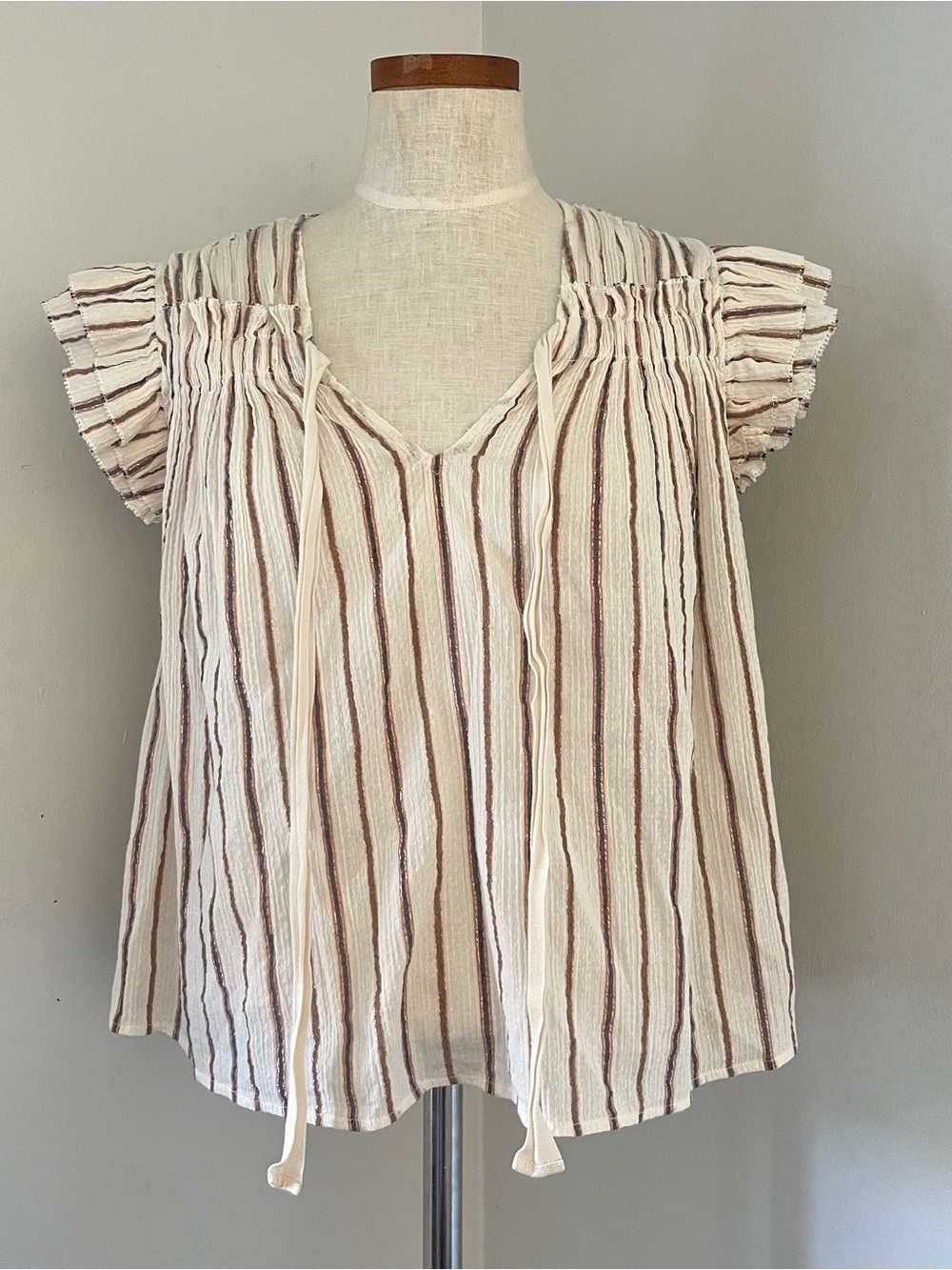 Romancecore Ulla Johnson Bria metallic stripe Blouse Size 0 or Small NWOT